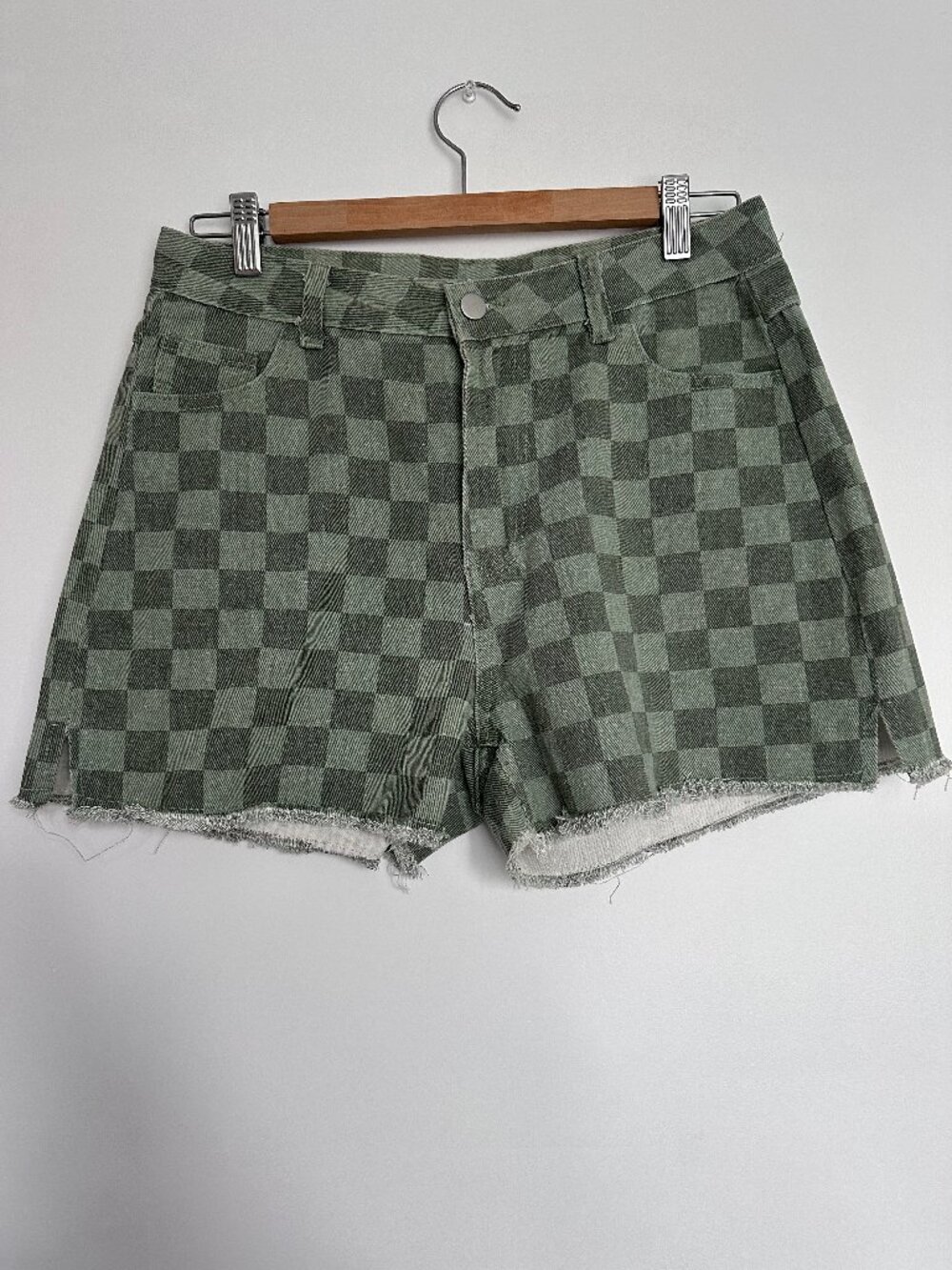 Bacio green checkerboard denim shorts (Size M)